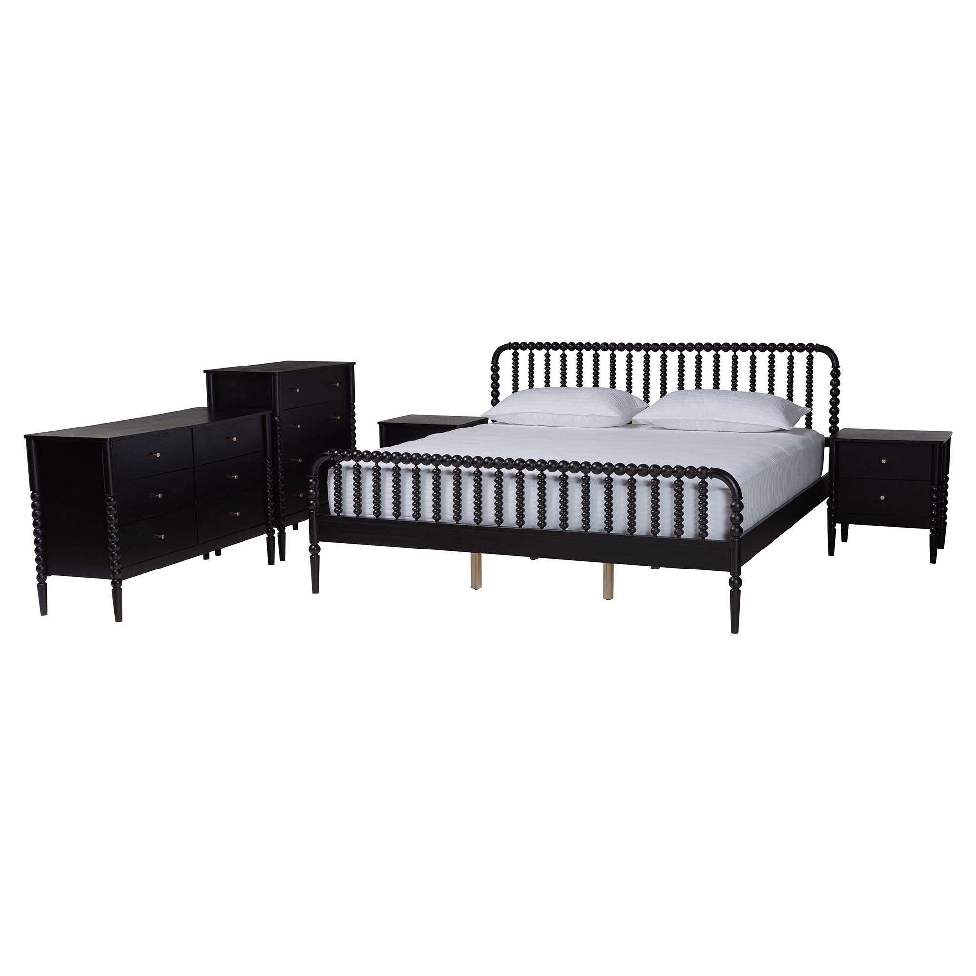 Baxton Studio Lucera 5-Piece Bedroom Set, Black, King